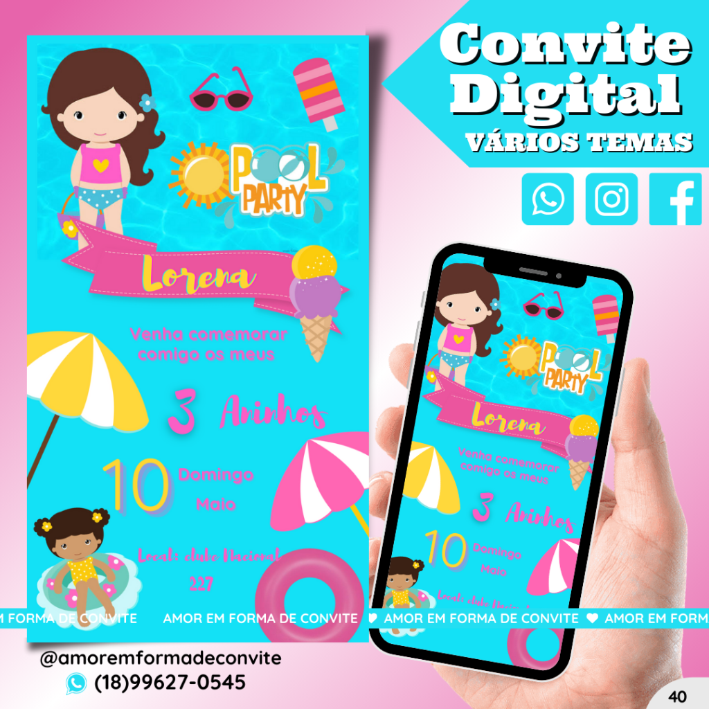 Convite Digital Infantil - Pool Party - 40