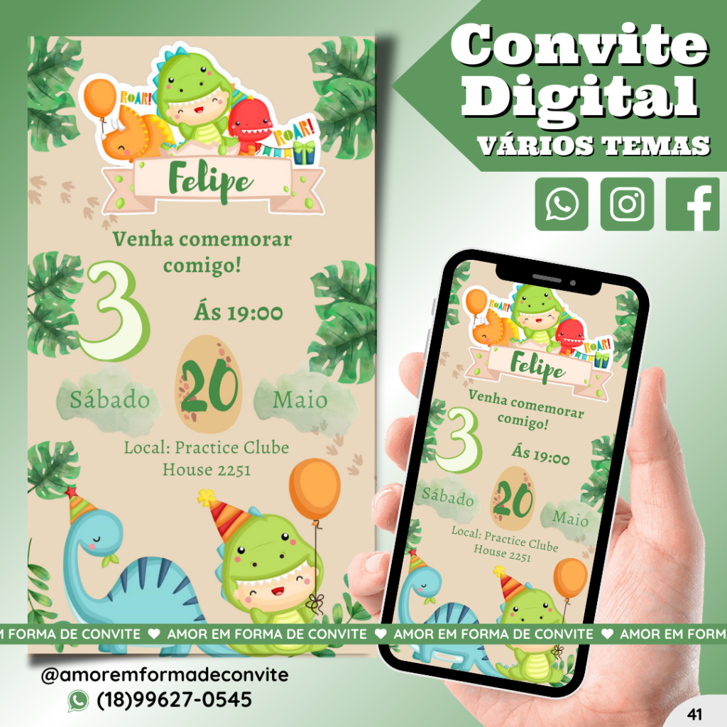Convite Digital Interativo - Dinossauro Baby - 41