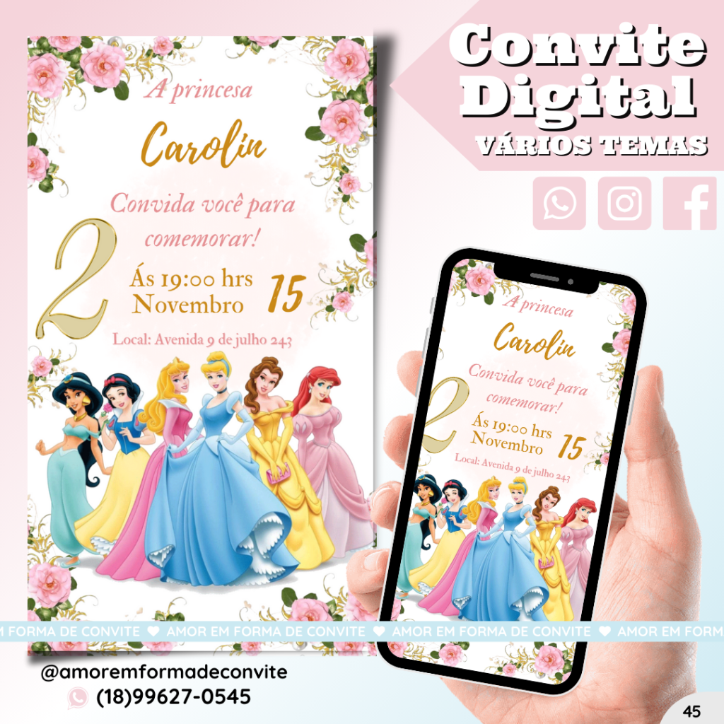 Convite Digital Infantil - Princesa - 45
