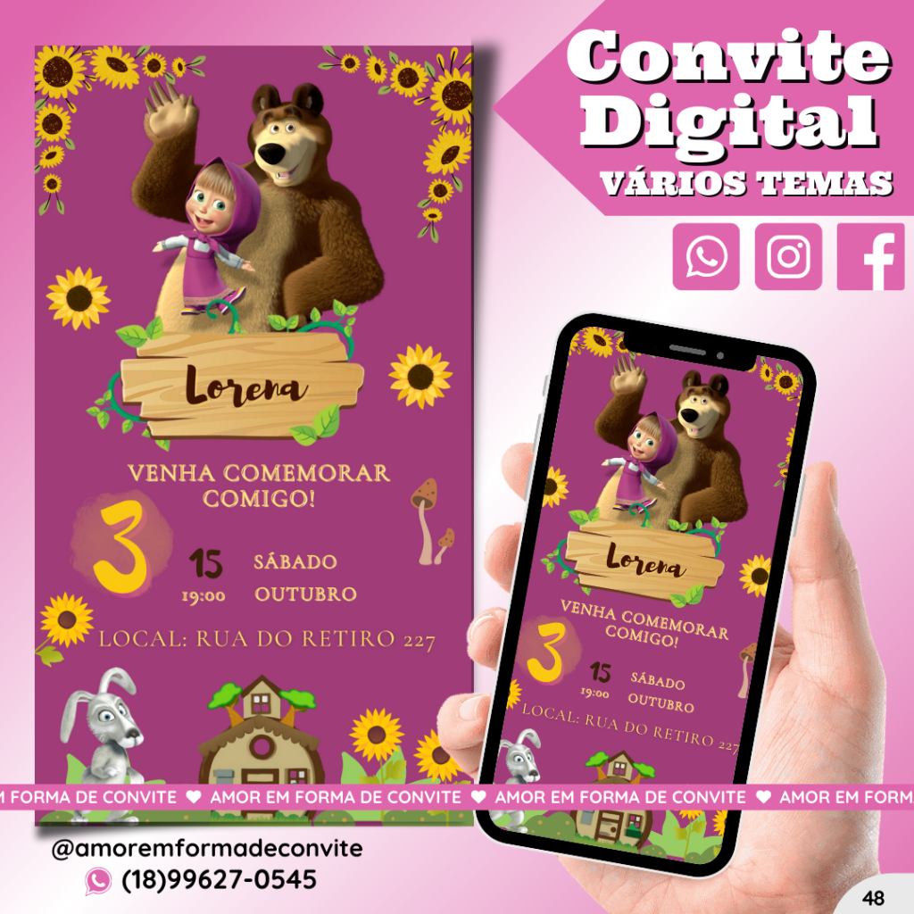 Convite Digital Infantil - Masha e o Urso - 48