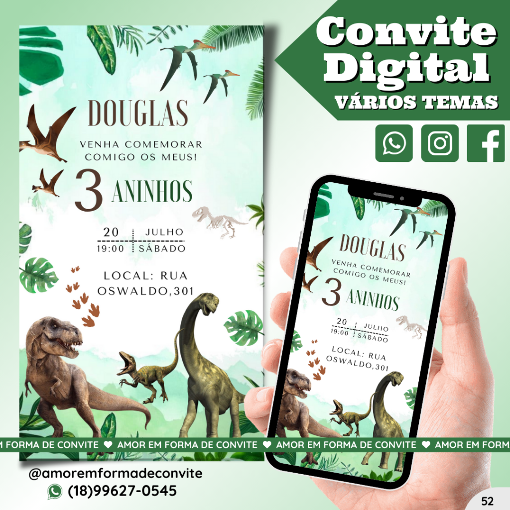 Convite Digital Infantil - Dinossauro - 52
