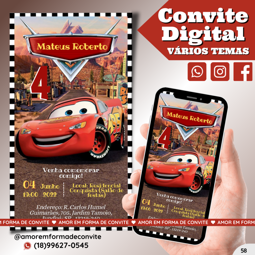 Convite Digital Infantil - Carros - 58
