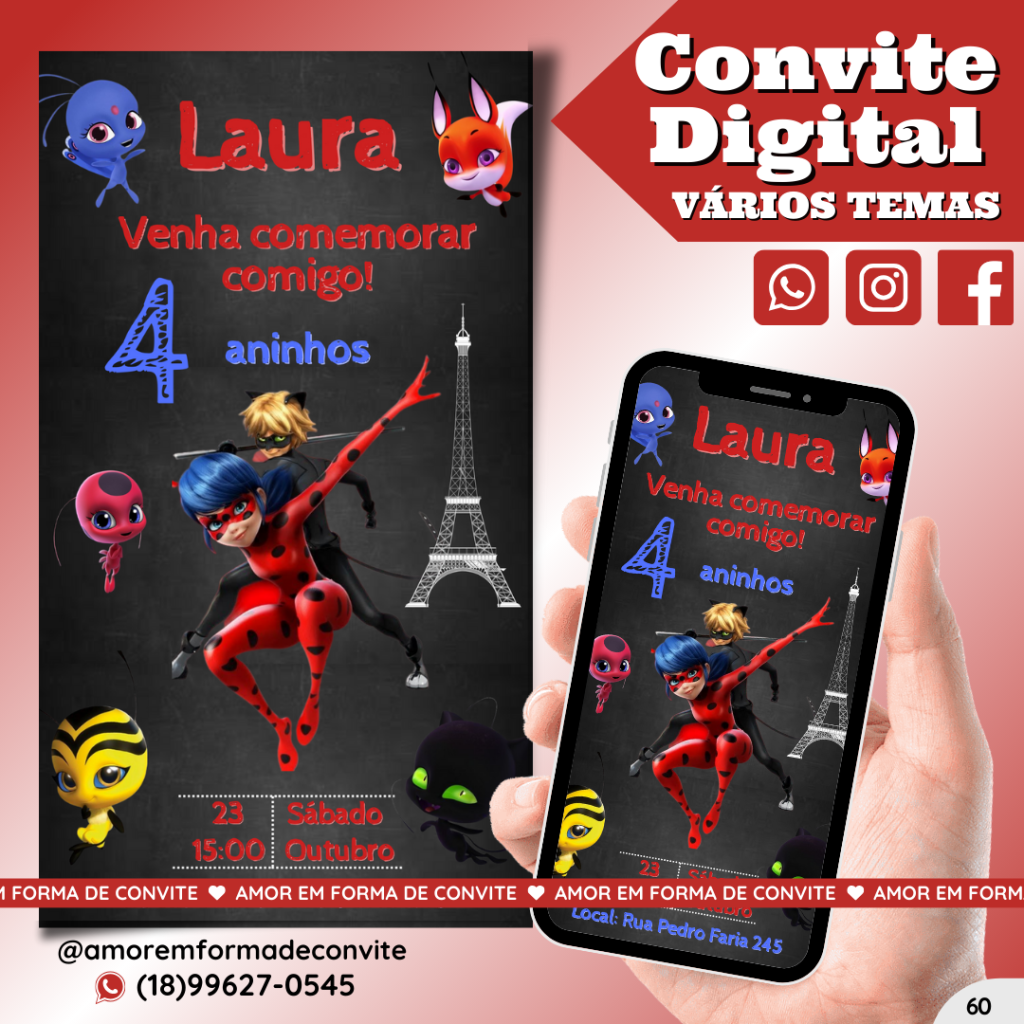 Convite Digital Infantil - Miracles Ladybug - 60