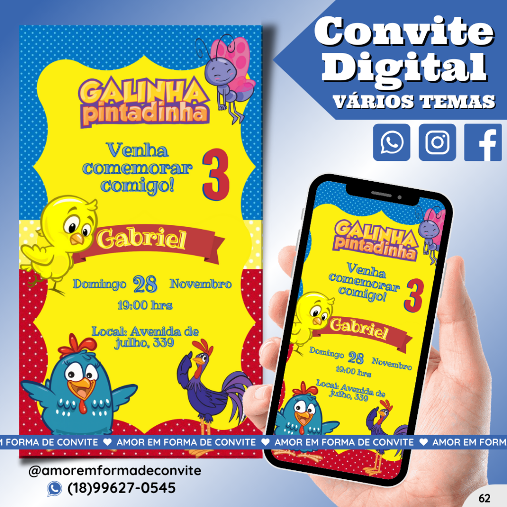 Convite Digital Infantil - Galinha Pintadinha - 62