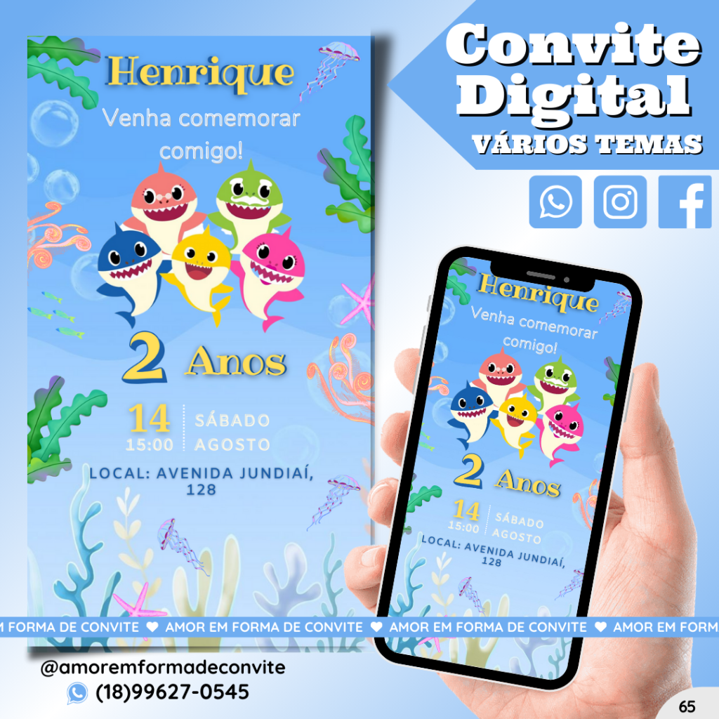 Convite Digital Infantil - Baby Shark - 65