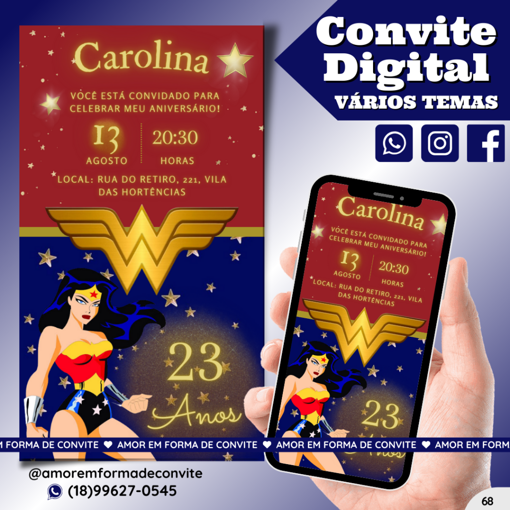Convite Digital Infantil - Mulher Maravilha - 68