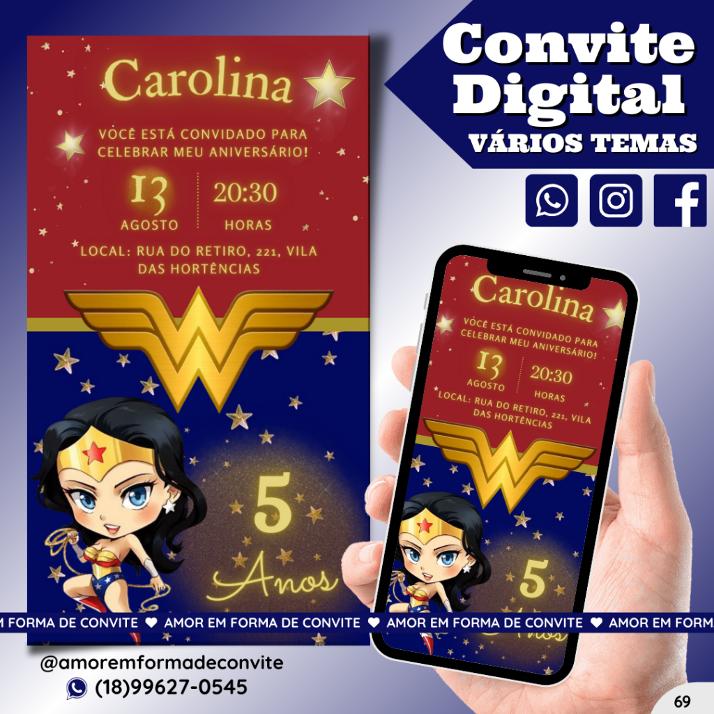Convite Digital Infantil - Mulher Maravilha Baby - 69