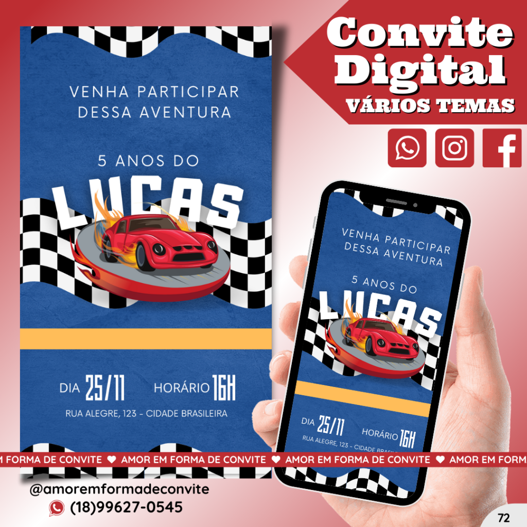 Convite Digital Infantil - Carros - 72