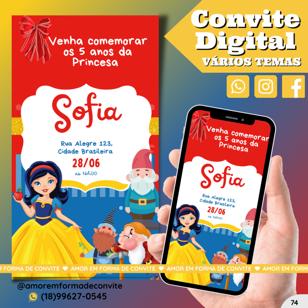 Convite Digital Infantil - A Branca de neve - 74