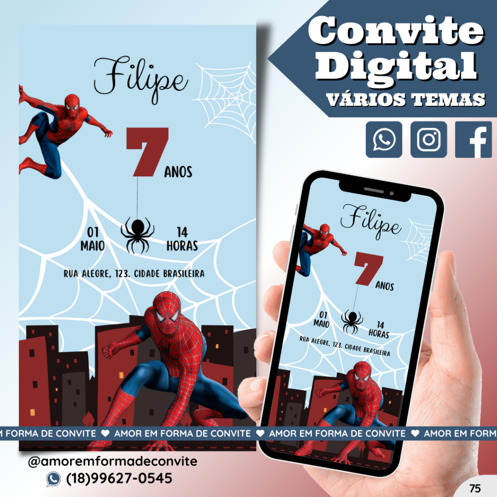Convite Digital Infantil - Homem Aranha - 75