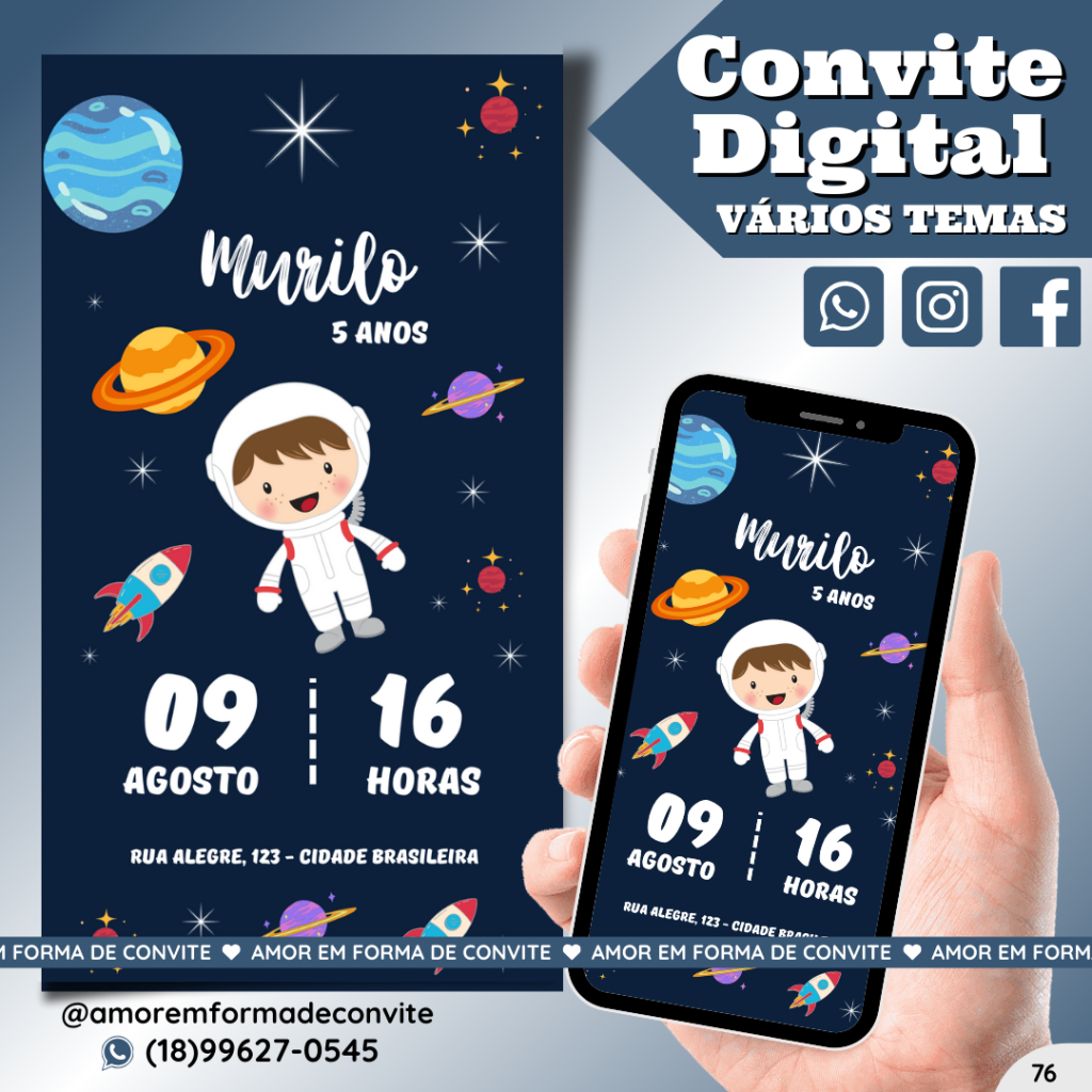 Convite Digital Infantil - Astronauta - 76