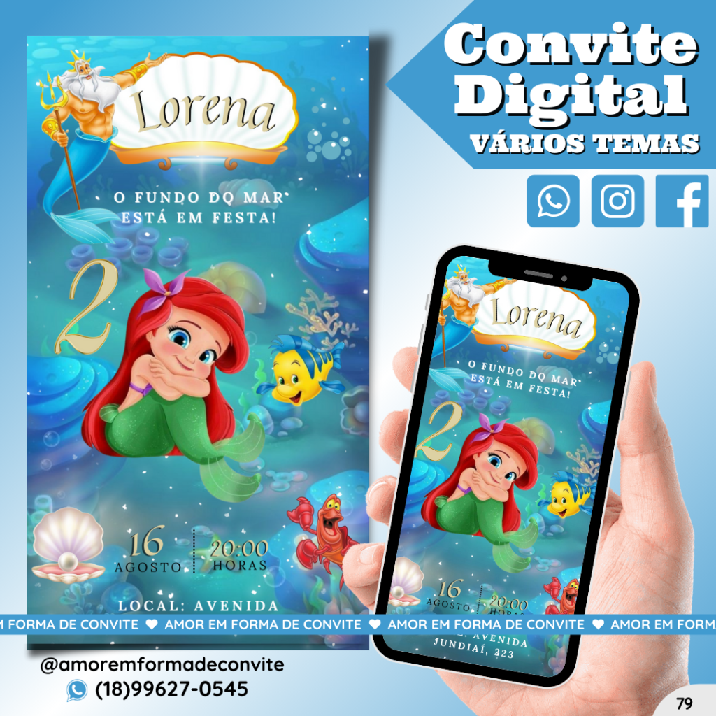 Convite Digital Infantil - Sereia Baby Fundo do Mar - 79