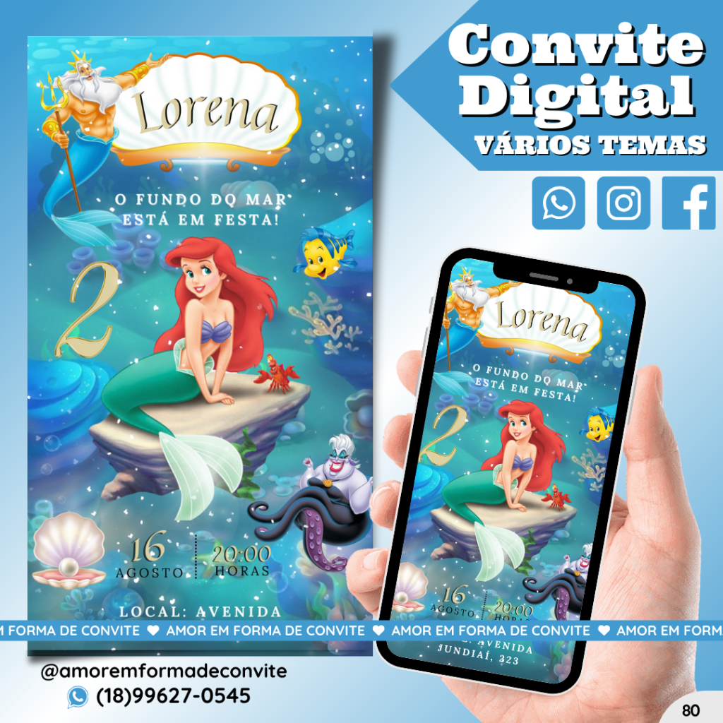Convite Digital Infantil - Sereia Fundo do Mar - 80