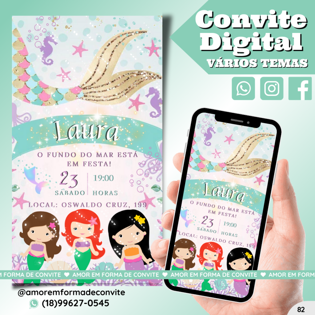 Convite Digital Infantil - Sereias Baby - 82