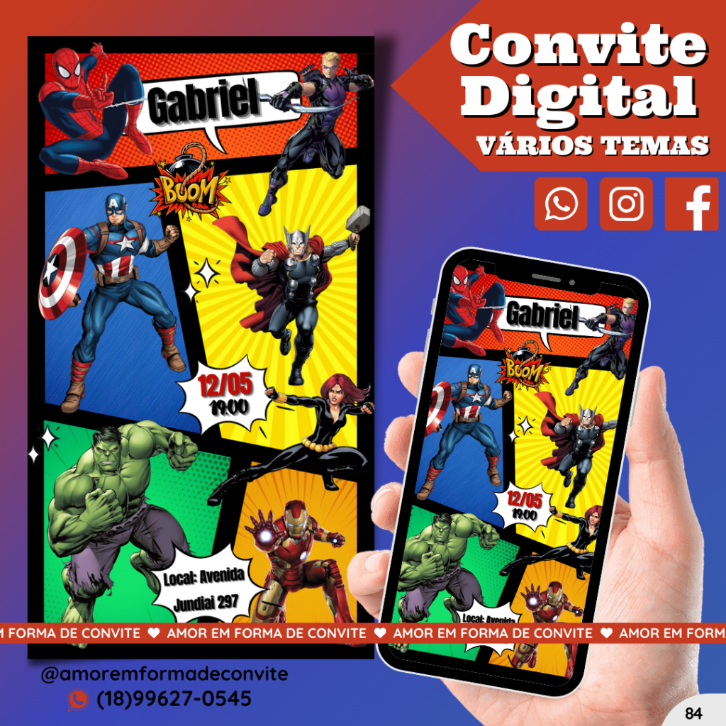 Convite Digital Infantil - Vingadores - 84