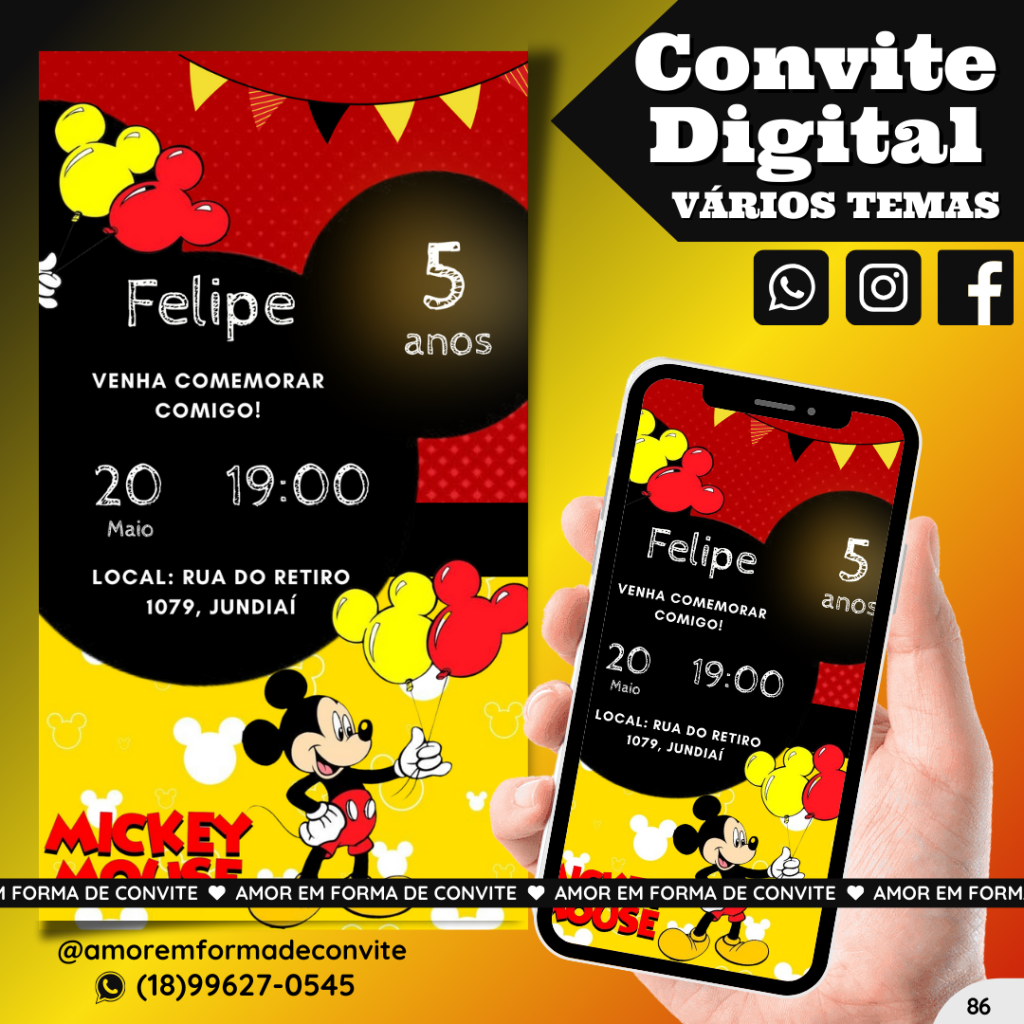 Convite Digital Infantil - Mickey - 86