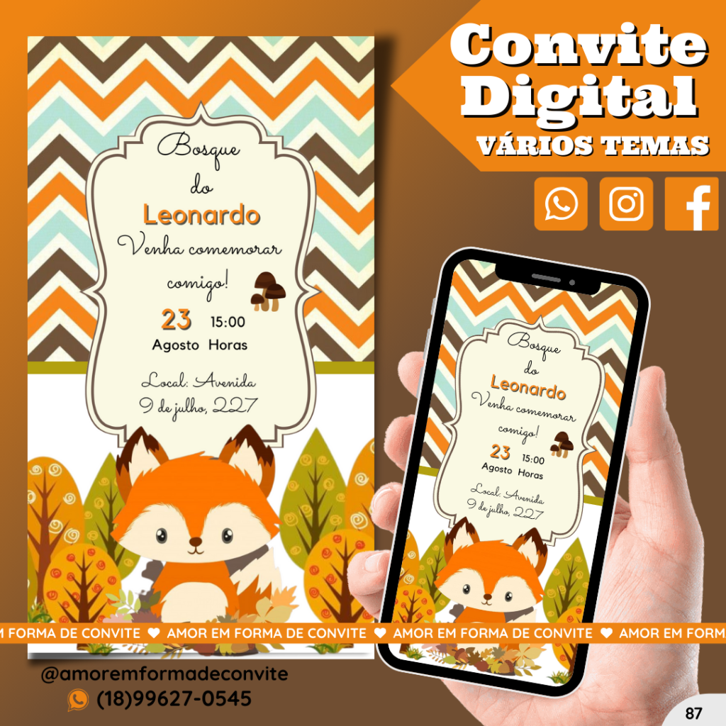 Convite Digital Infantil - Bosque Raposinha - 87