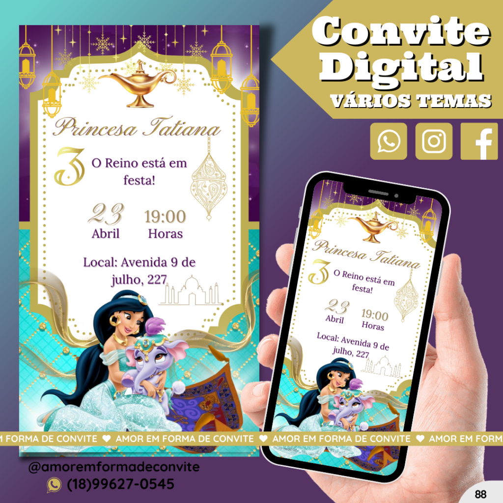 Convite Digital Infantil - Princesa - 88