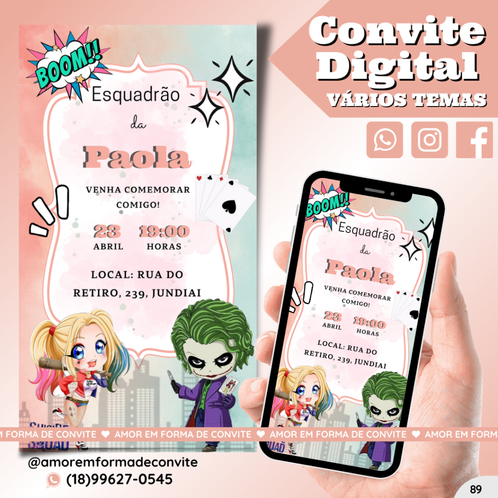 Convite Digital Infantil - Coringa e Arlequina - 89