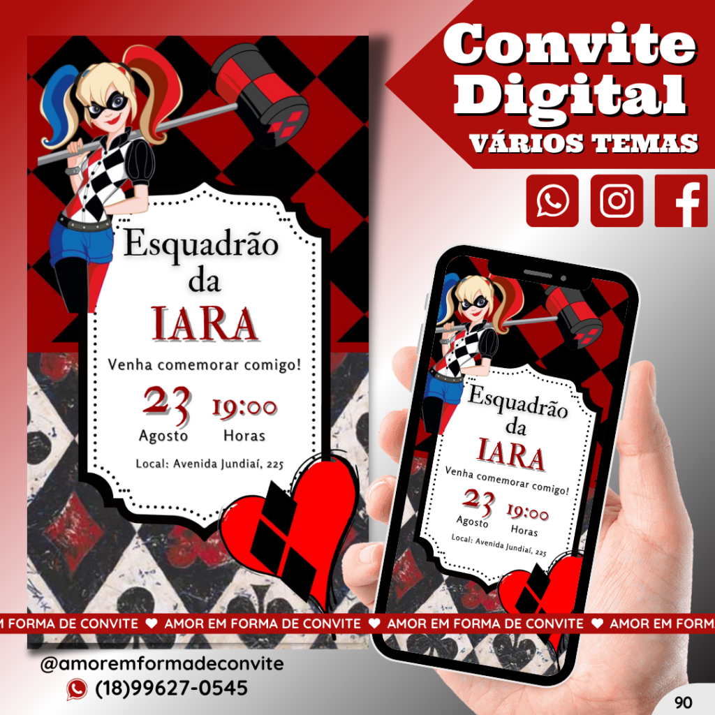 Convite Digital Infantil - Arlequina - 90
