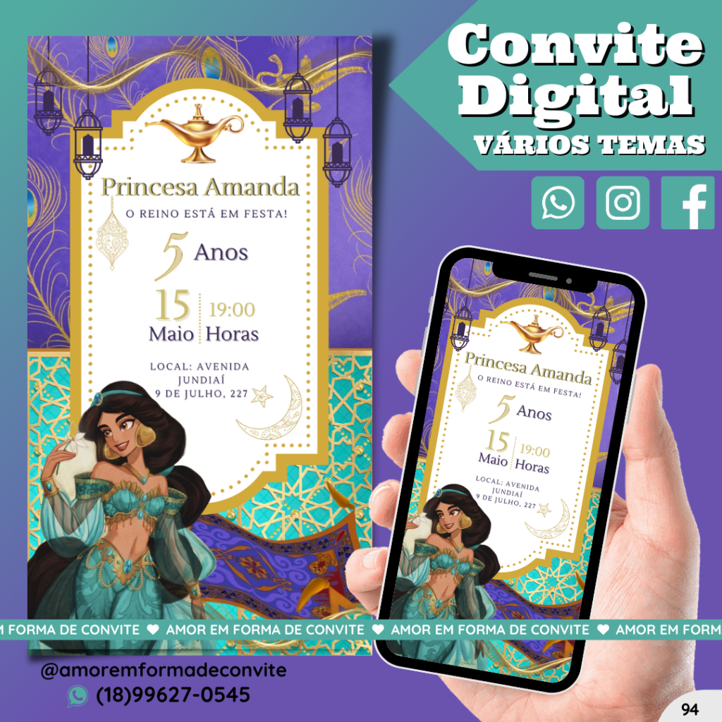 Convite Digital Infantil - Princesa Jasmine - 94