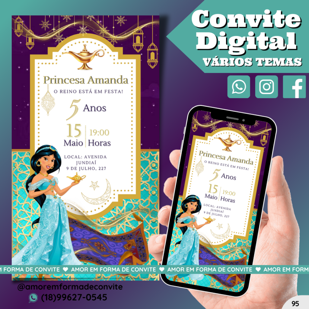 Convite Digital Infantil - Princesa Jasmine - 95