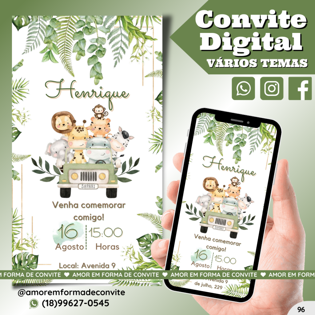 Convite Digital Infantil - Safari - 96