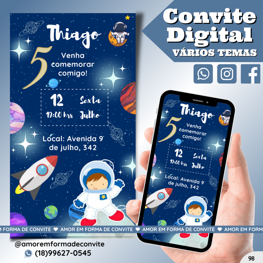 Convite Digital Infantil - Astronauta  - 98