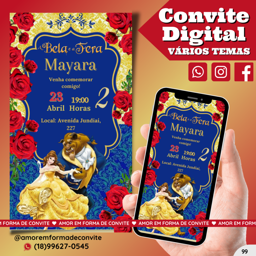 Convite Digital Infantil - A Bela e a Fera - 99