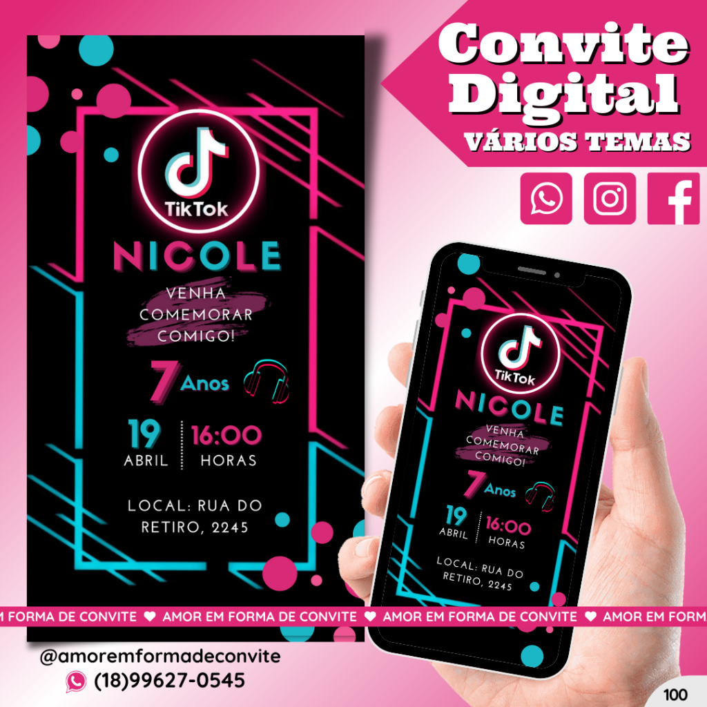 Convite Digital Infantil - Tik Tok - 100