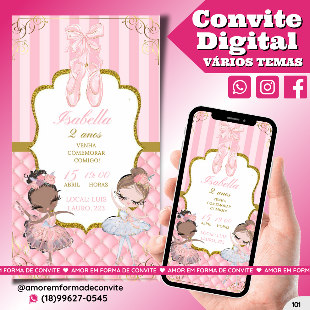 Convite Digital Infantil - Bailarina - 101