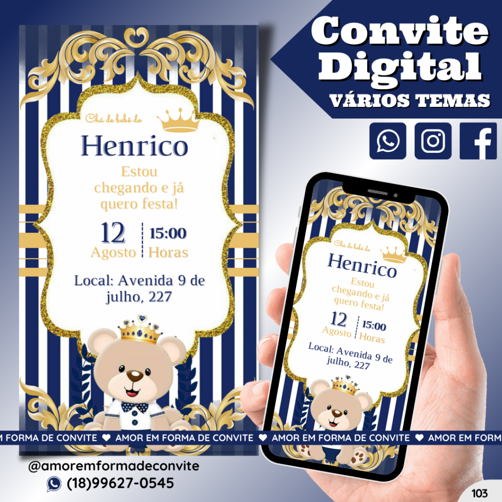 Convite Digital Infantil - Urso - 103