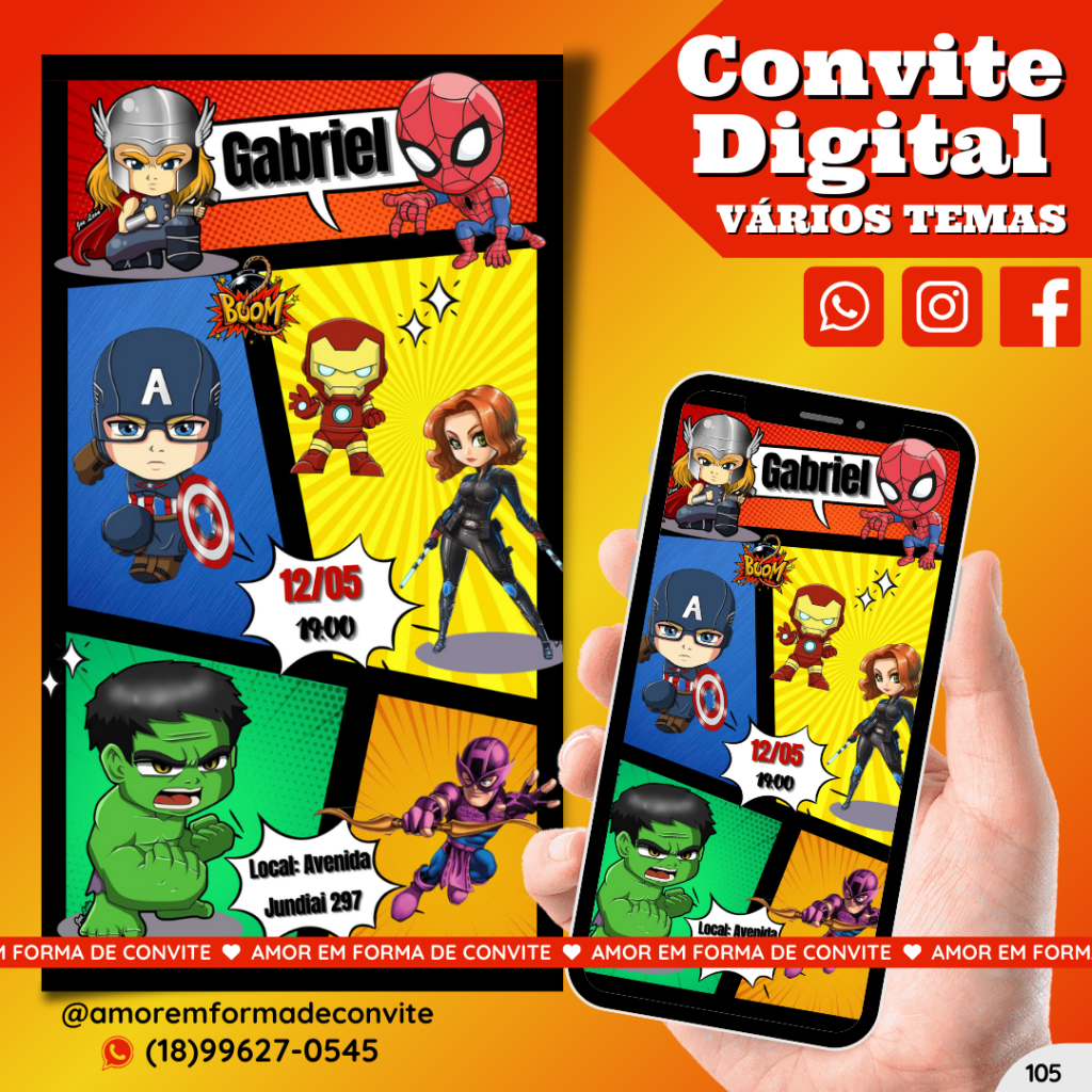Convite Digital Infantil - Vingadores Baby - 105