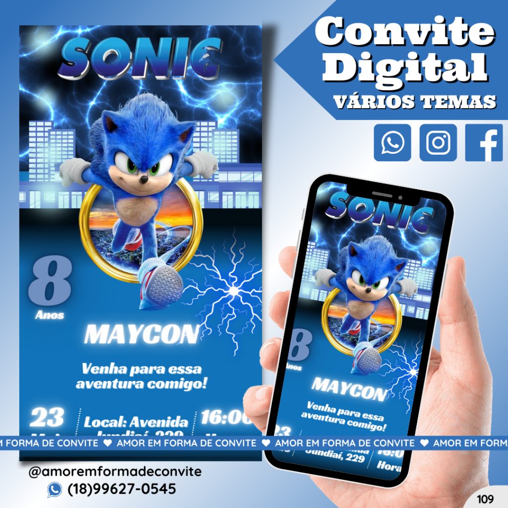 Convite Digital Infantil - Sonic - 109