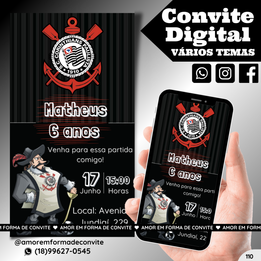 Convite Digital Infantil - Corinthians - 110