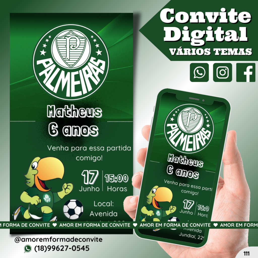 Convite Digital Infantil - Palmeiras - 111