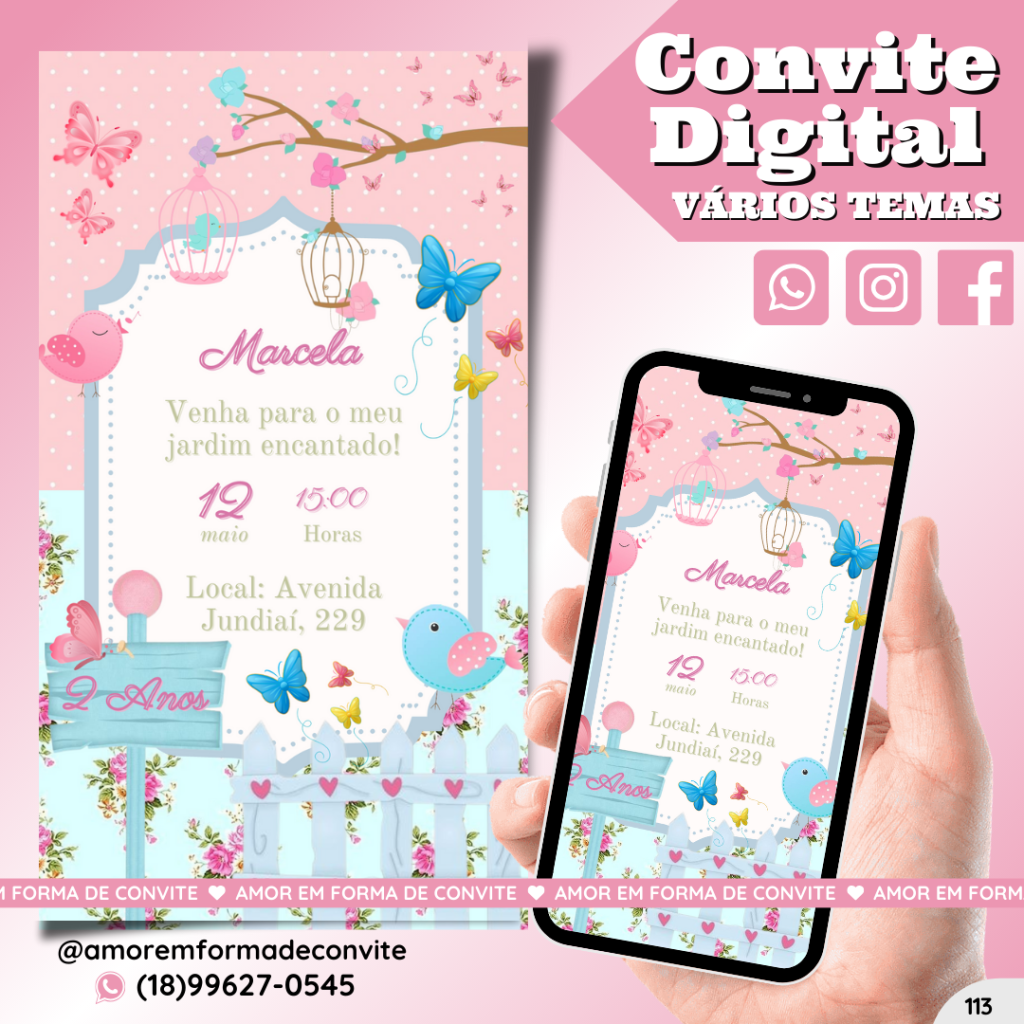 Convite Digital Infantil - Pássaros Gaiola - 113