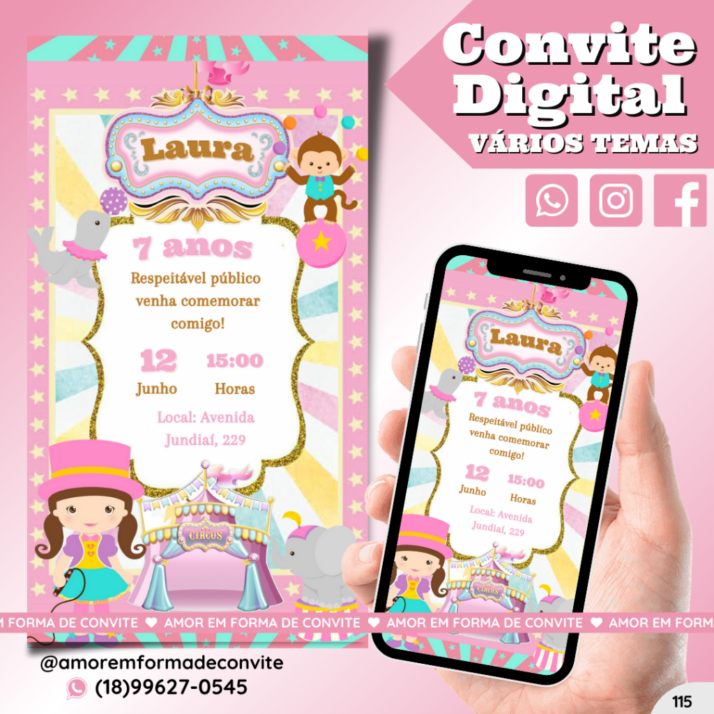 Convite Digital Infantil - Circo Menina - 115