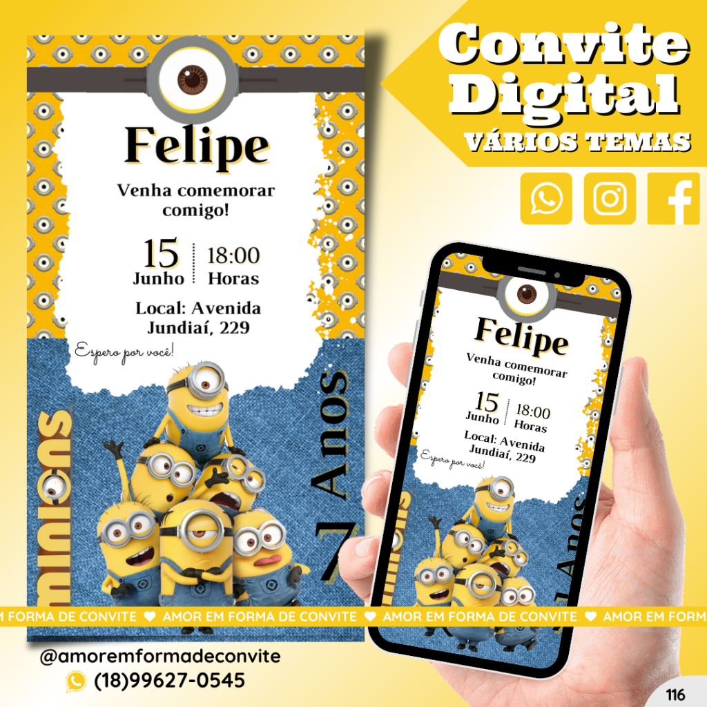 Convite Digital Infantil - Minions - 116