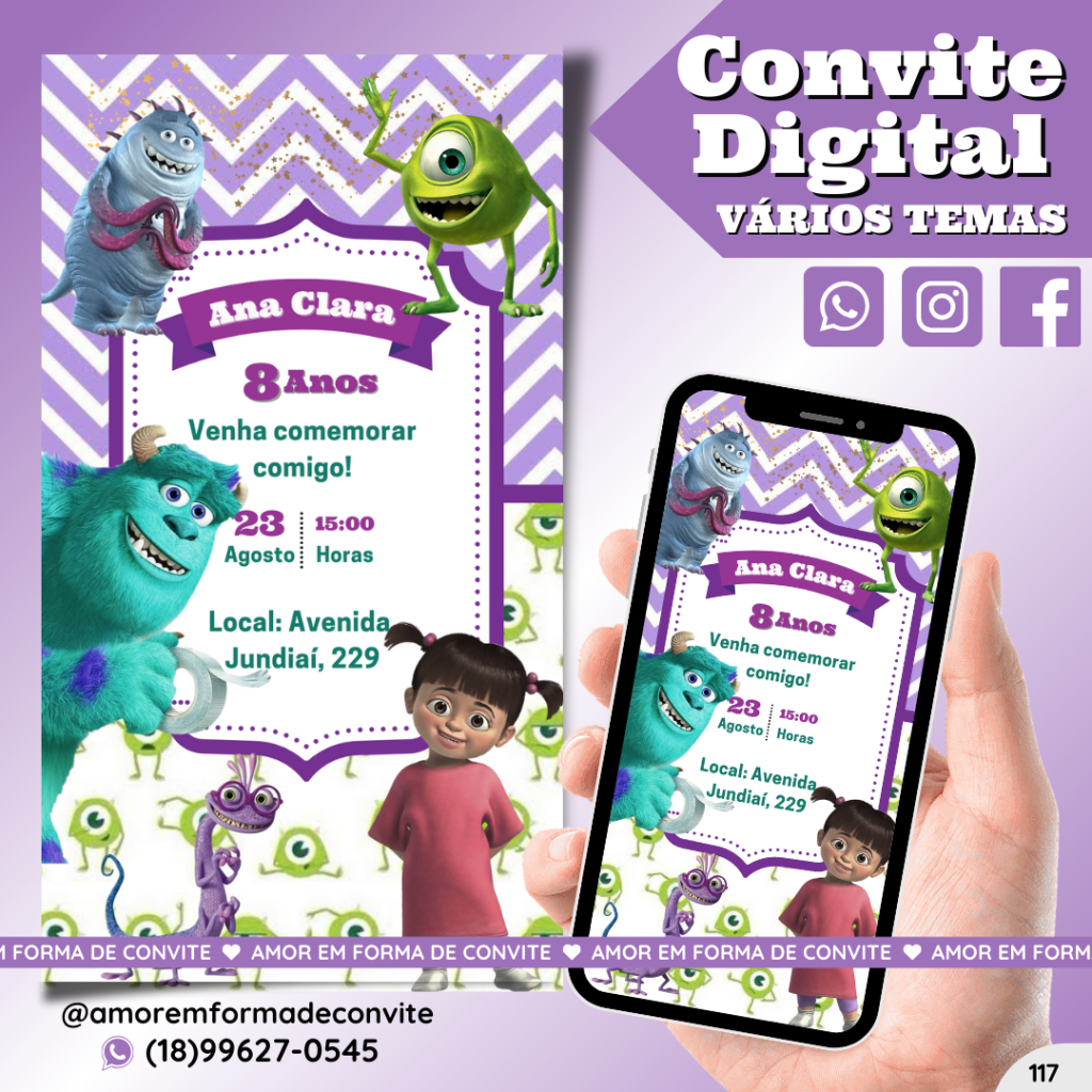 Convite Digital Infantil - Monstros S.A - 117