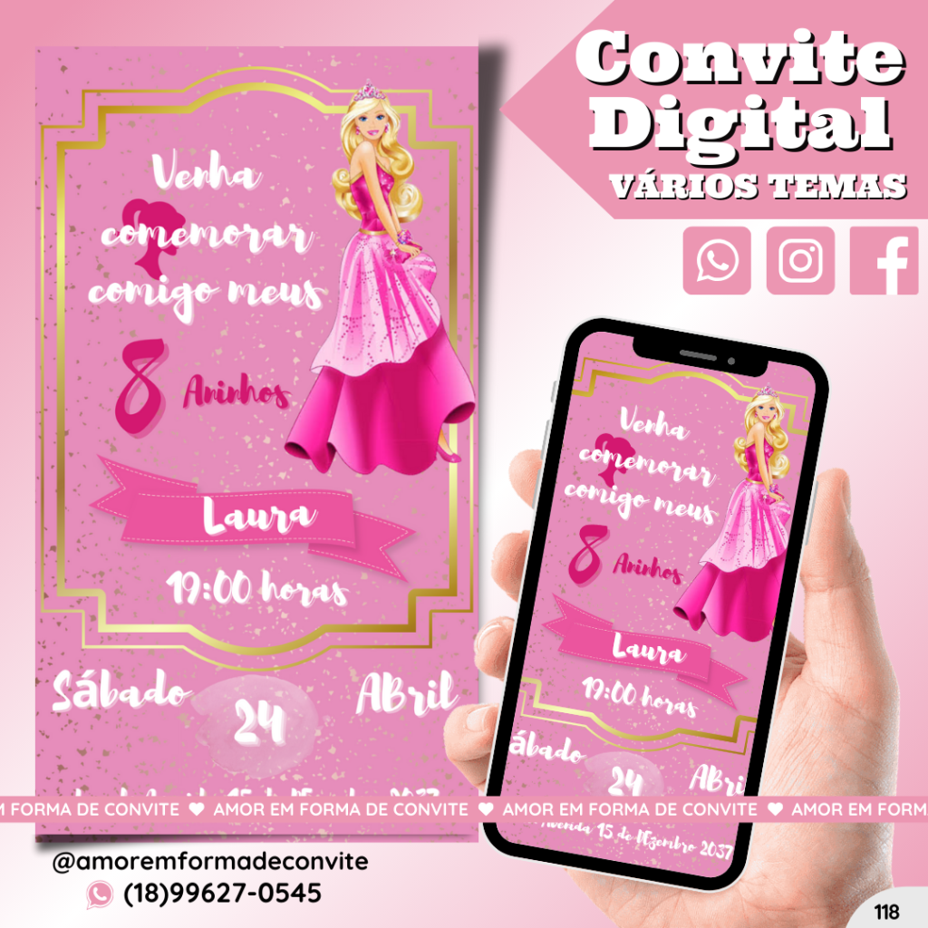 Convite Digital Infantil - Barbie - 118