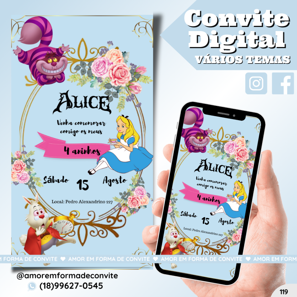 Convite Digital Infantil - Alice no País das Maravilhas  - 119