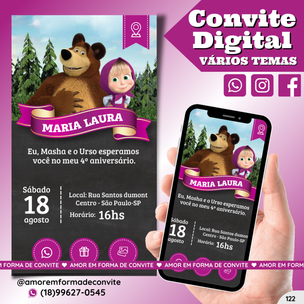 Convite Digital Infantil - Masha e o Urso - 122