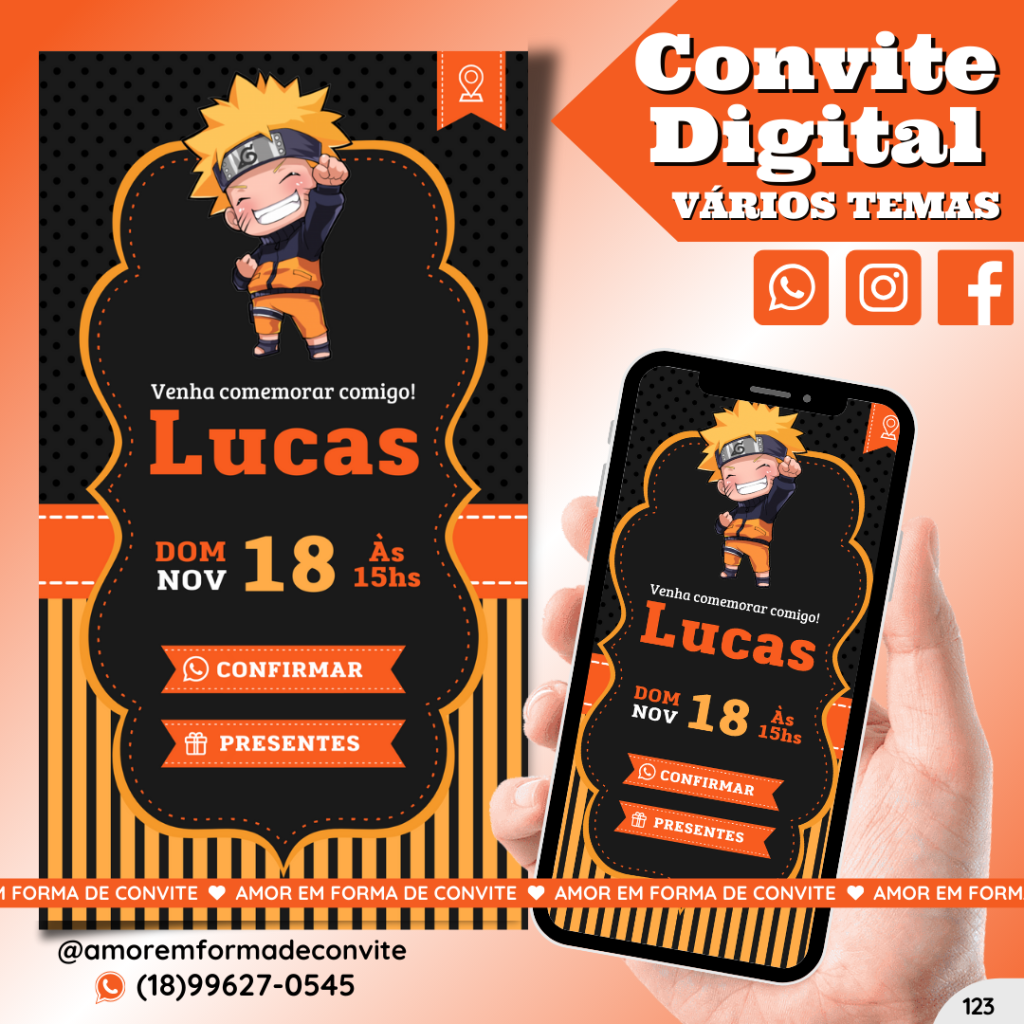 Convite Digital Infantil - Naruto Baby - 123