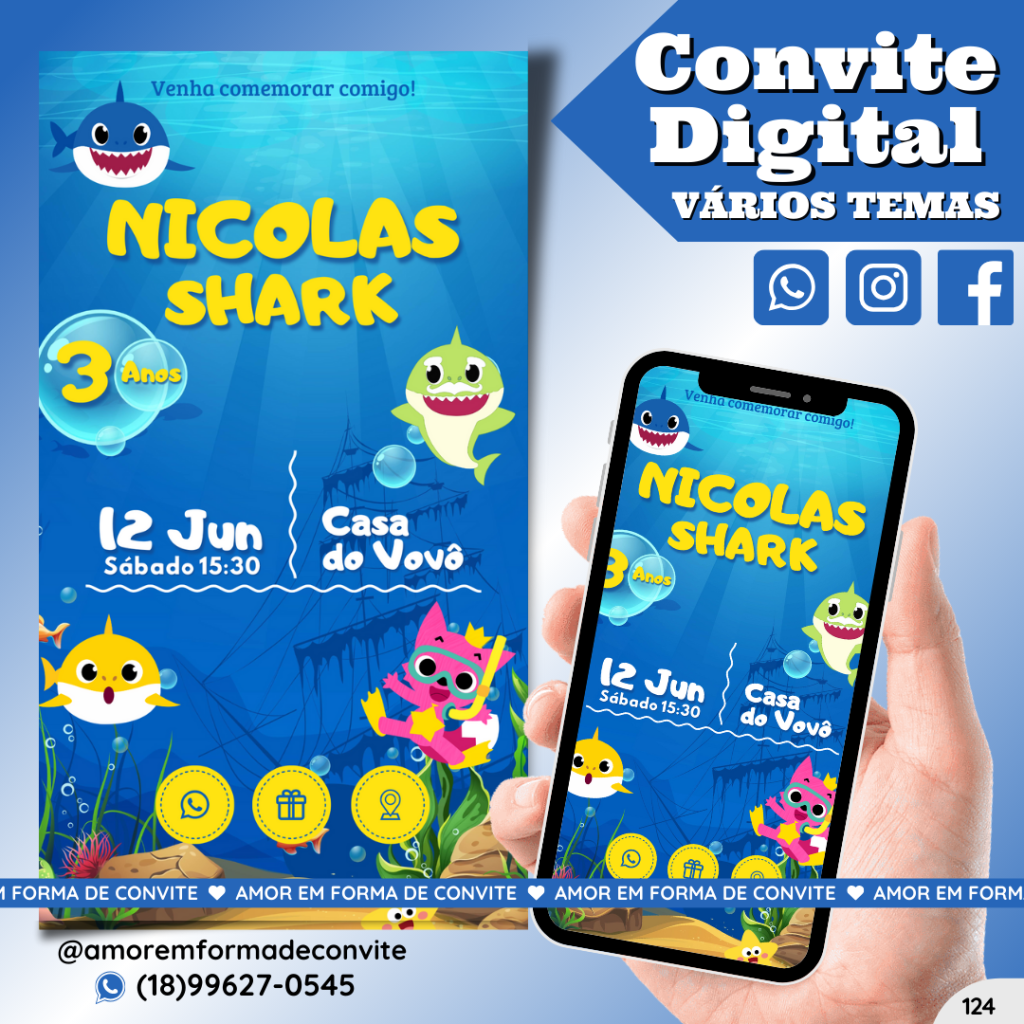 Convite Digital Infantil - Baby Shark - 124