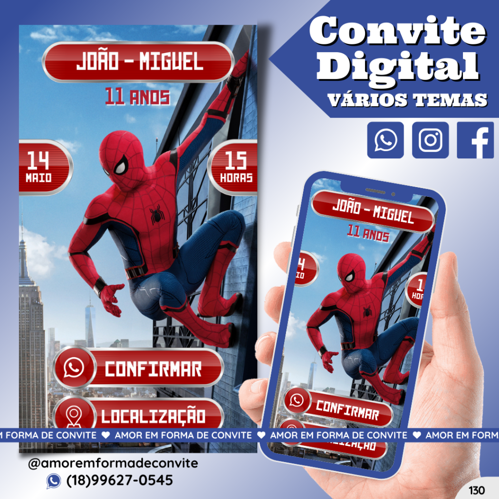 Convite Digital Infantil - Homem Aranha - 130