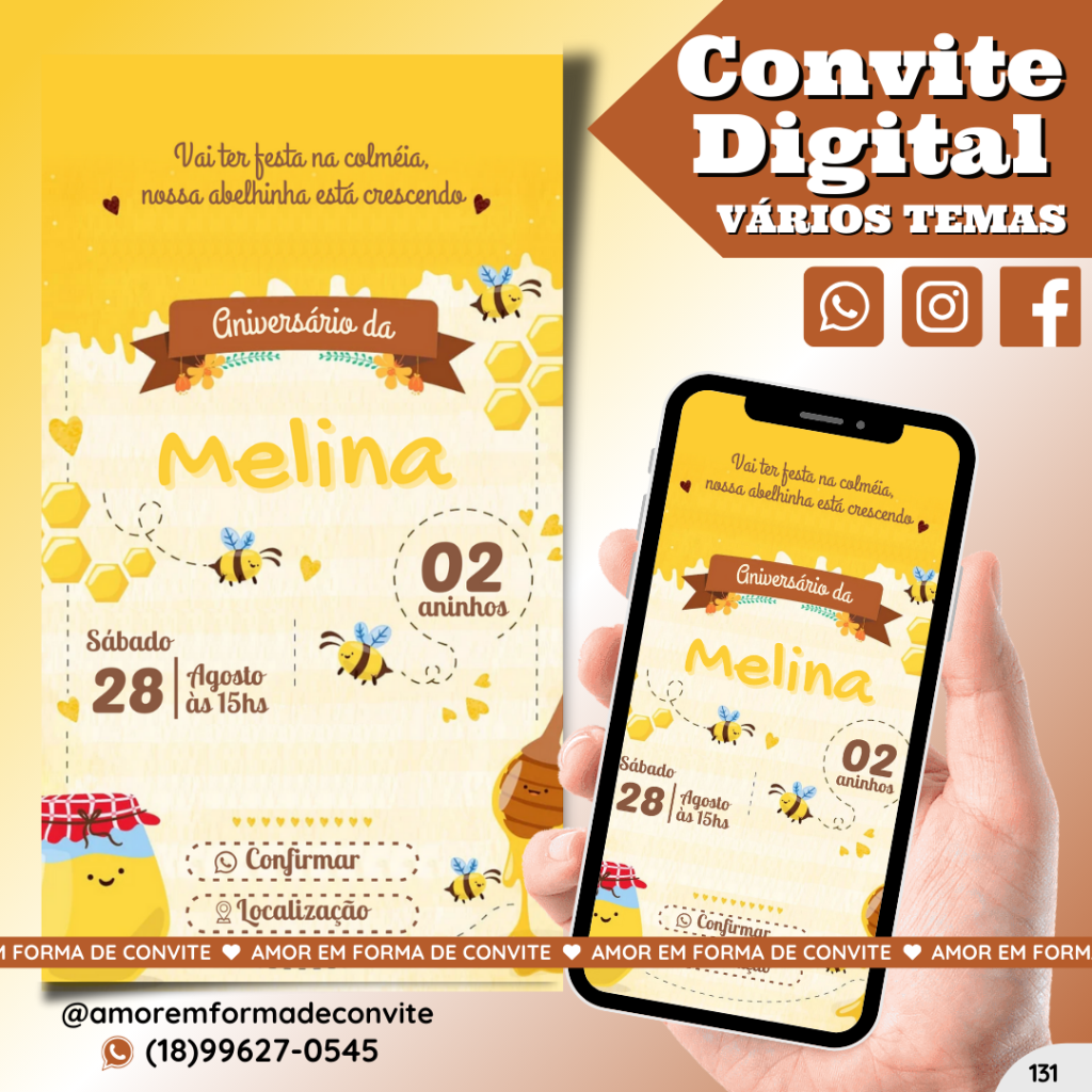 Convite Digital Infantil - Abelha - 131