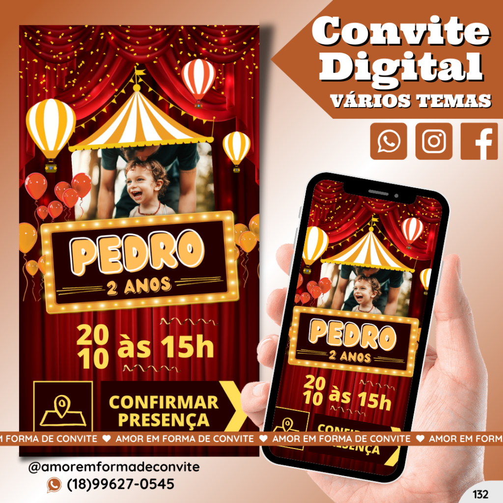 Convite Digital Infantil - Circo com foto - 132