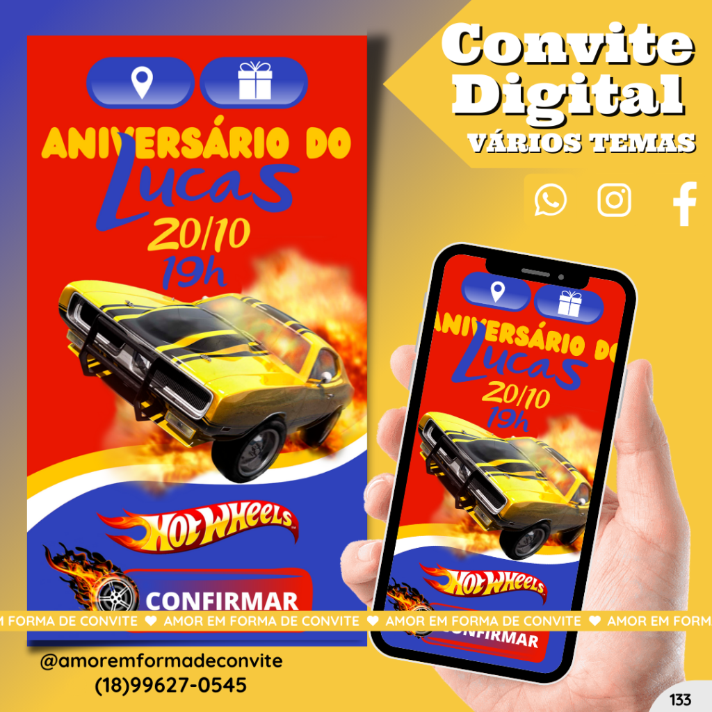 Convite Digital Infantil - Hot Wheels - 133
