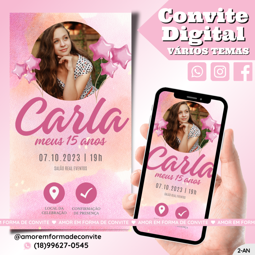 Convite Digital Aniversário - Rose 15 anos com foto - 2-AN